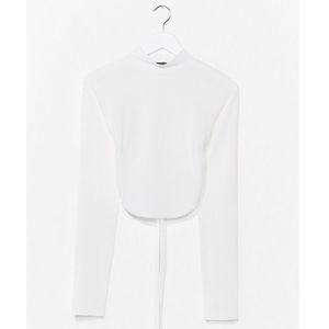 White Ribbed Open-Back Crop Top